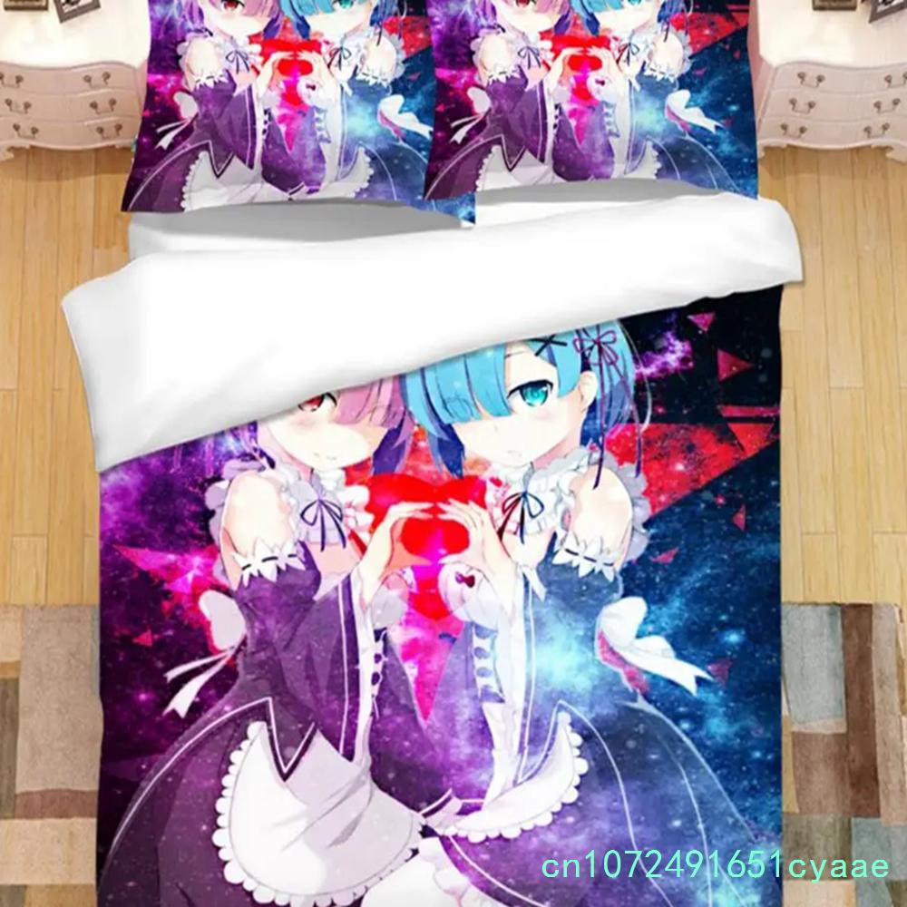Japanese Anime Ram Rem 3D Printed Bedding Set Duvet Covers Pillowcases Comforter Bedding Set Bedclothes Duvet Cover 03