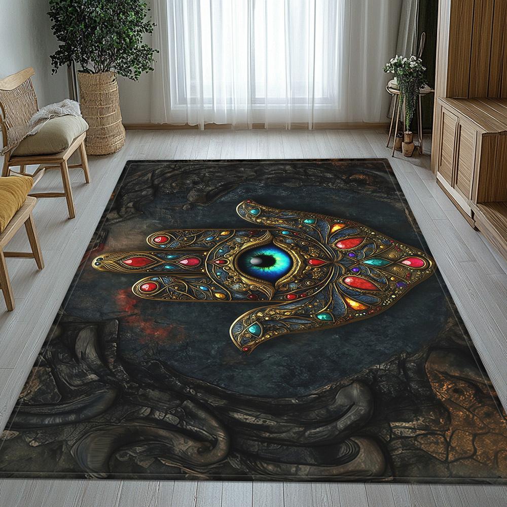 Hamsa hand eye symbol spiritual protection rug living room meditation carpet bohemian ethnic design soft plush anti slipfloormat