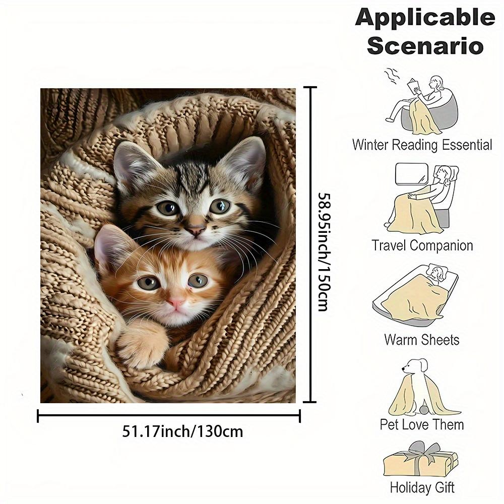 Cats Print Flannel Throw Blanket Reversible All Season Home Office Gift