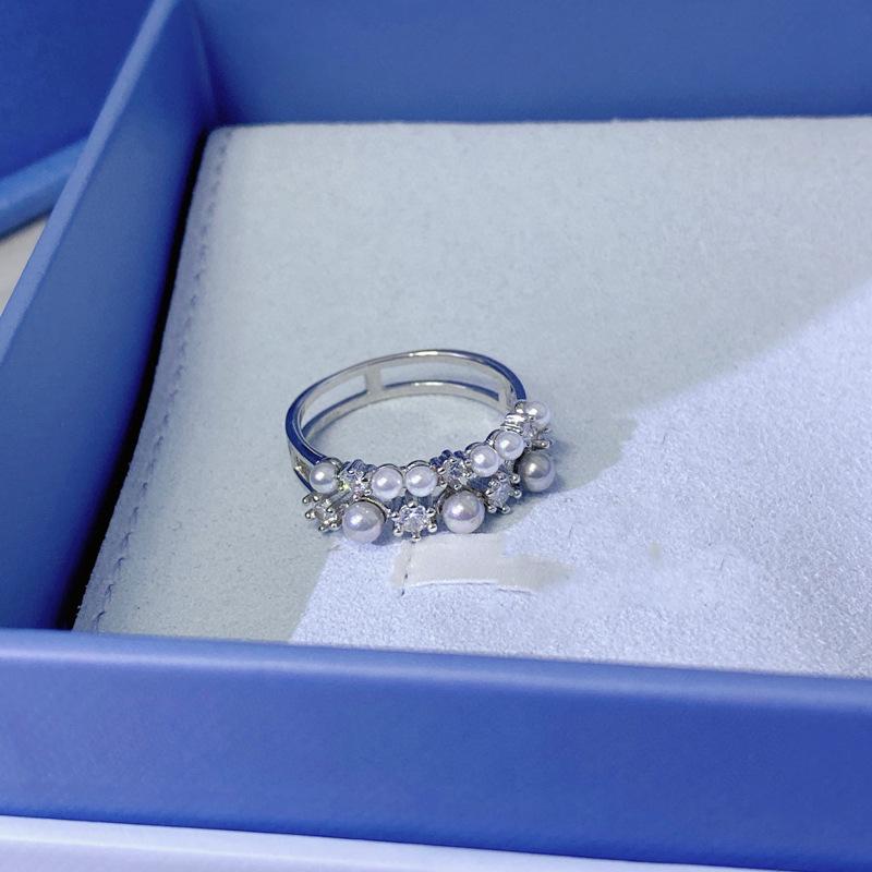 Howfang Bubble Double Layer Pearl & Zircon Sterling Silver Ring - Women's Light Luxury I-Shaped Index Finger Jewelry.