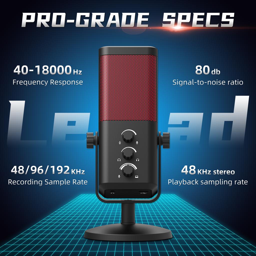 Portable M7 RGB Gaming Microphone Professional Dynamic Cardioid Condenser Studio Broadcast Voice Podcasting Computer Gaming Mic with Noise Reduction