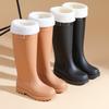 Ladies' Fashionable Casual Outdoor Velvet Warm High Tube Rain Shoes Rubber Shoes
