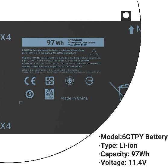 6GTPY Battery for Dell XPS 15 9560 9570 9550 7590 P56F001 Precision 5510 5520 5530 5540 M5520 M5510 Replacement Vostro 7500 7590