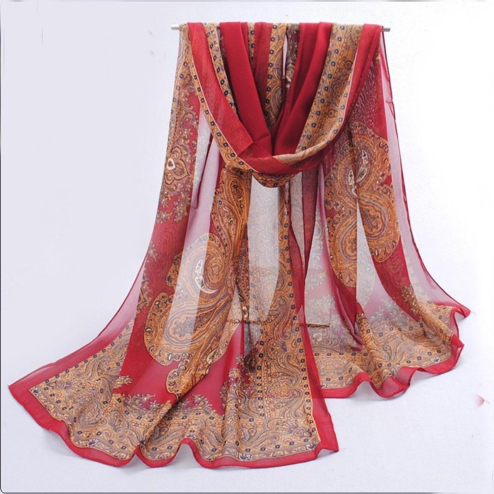 Floral Chiffon Scarf Sunscreen Silk Shawl Elegant Long Wrap Shawl for Women 01