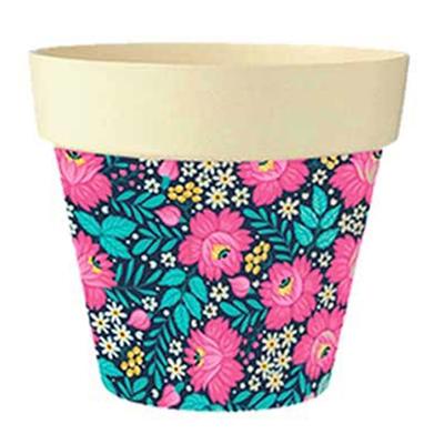 [Q6586] - Pembe mavi 'Floral' bambu saksı -  13. 5x15cm