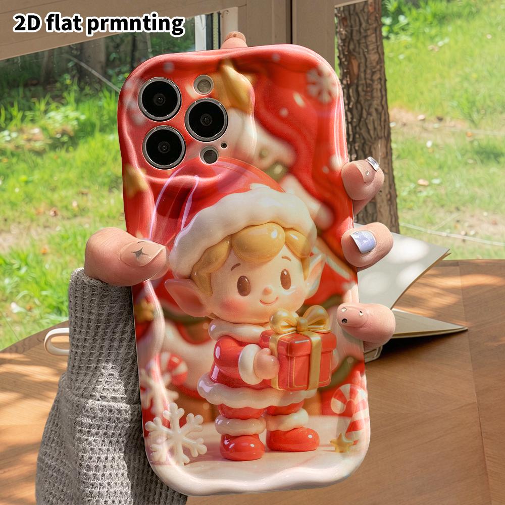 Phone Case: 2D flat design suitable for iPhone 18 17 16 15 14 13 Pro protective case, Christmas elf, perfect holiday gift for Christmas and Halloween