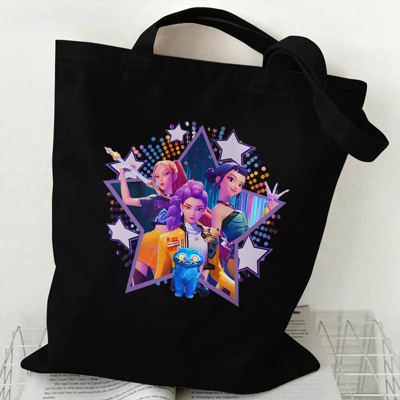 Spot KPOP Demon Hunter Group Cartoon Print Canvas Bag Women's Daily Handbag Shopping Bag