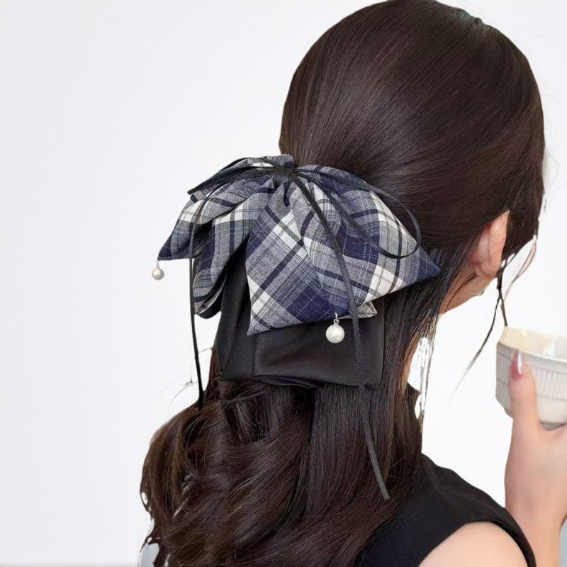 Vintage Plaid Butterfly Knot Hair Clip Women's Back Of Head Bun Shark Hair Clip Hair Accessories