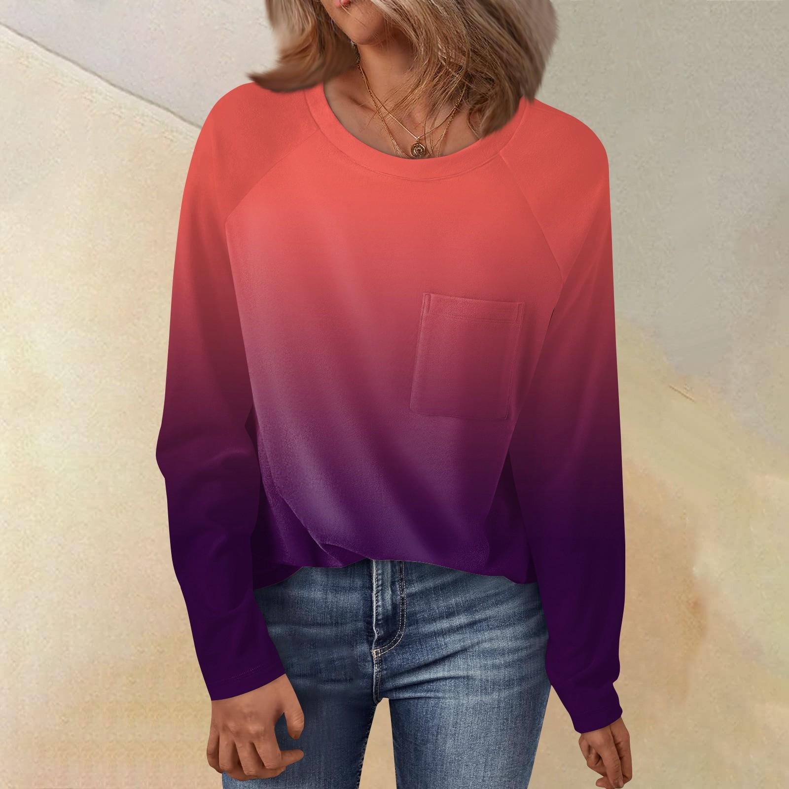 

Женский свободный топ с круглым вырезом и градиентным принтом, рукавом реглан, длинным рукавом XL винный