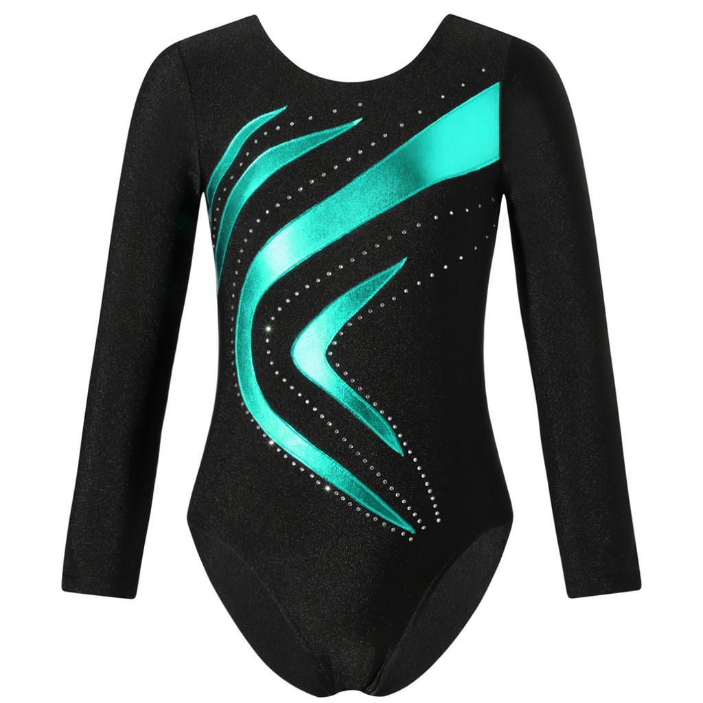 Kinder Mädchen Ballett Tanz Trikot Rhythmische Gymnastik Eiskunstlauf Yoga Body Langarm Glänzenden Strass Dancewear
