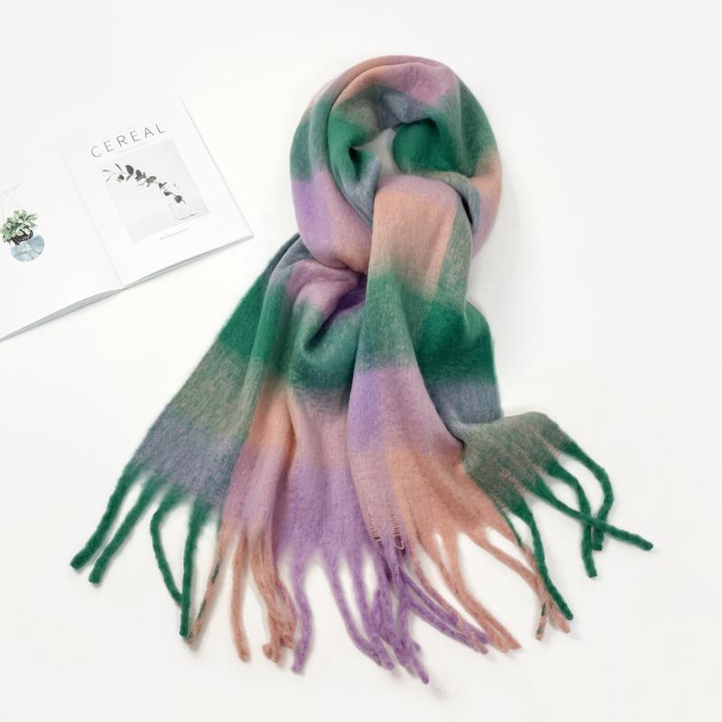 Color Plaid Scarf Women's Winter Warm Scarf Mohair Thickened Long Scarf Hot Shawl