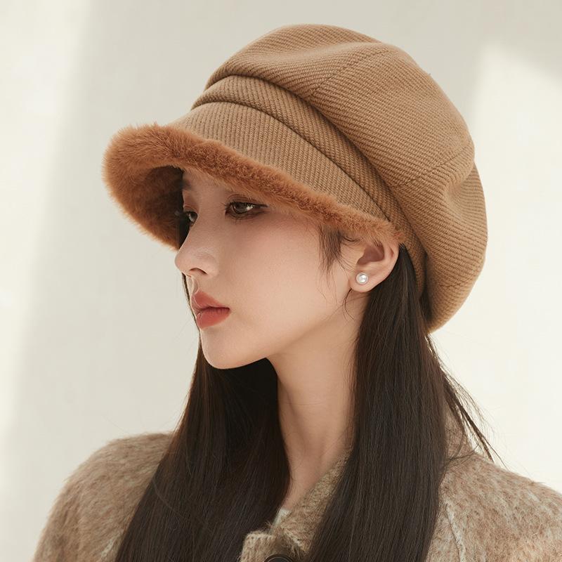Plush Warm Plush Beret Women's New Autumn and Winter Octagonal Hat Thickened Fashion Women's Hat Bucket Hat