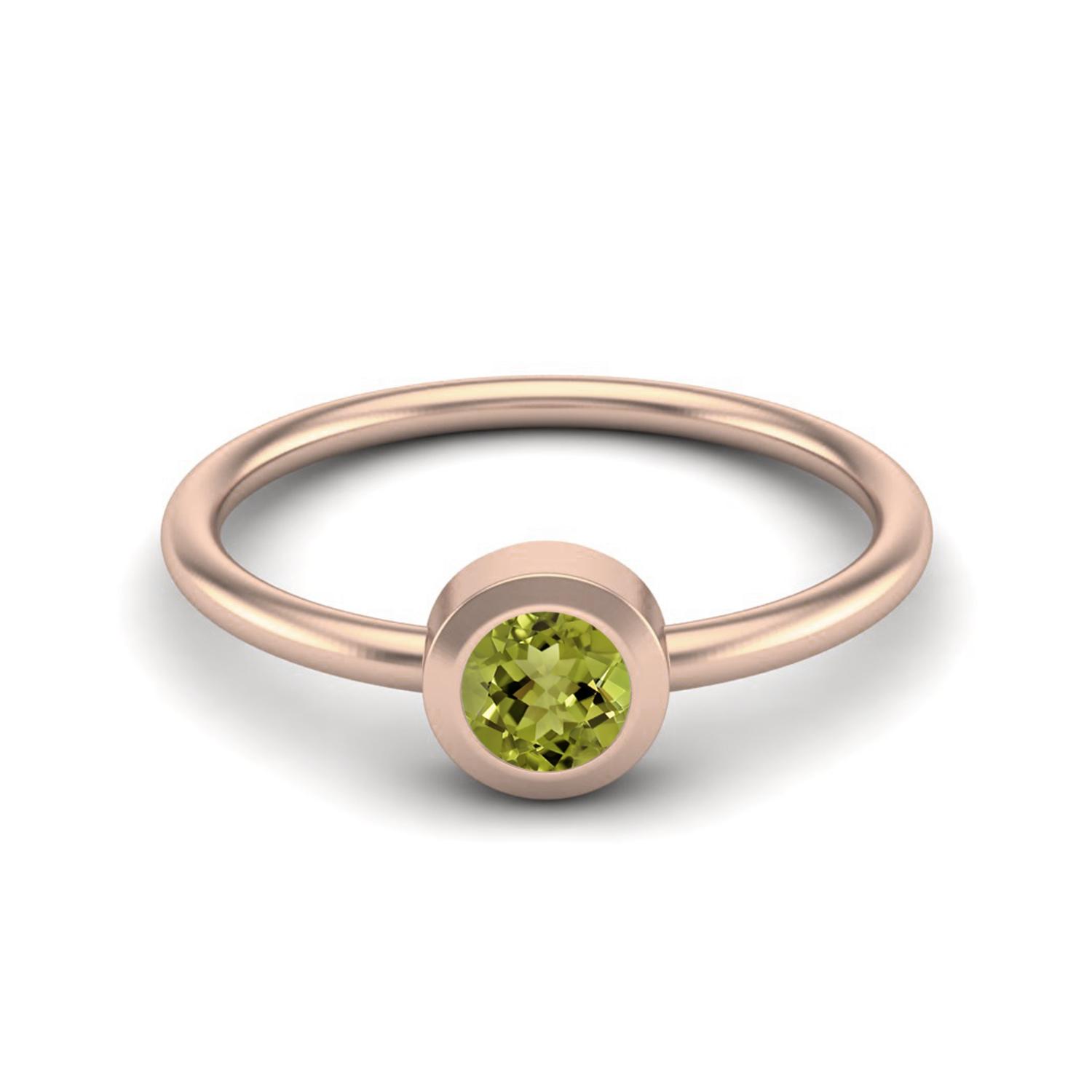 4mm Round Peridot 925 Sterling Silver Rose Vermeil Solitaire Bezel Set Women Wedding Ring 9