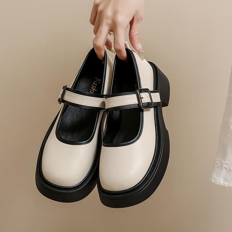 College style Mary Jane women's shoes spring and autumn 2025 new versatile round head shallow mouth single shoes thick heel small leather shoes