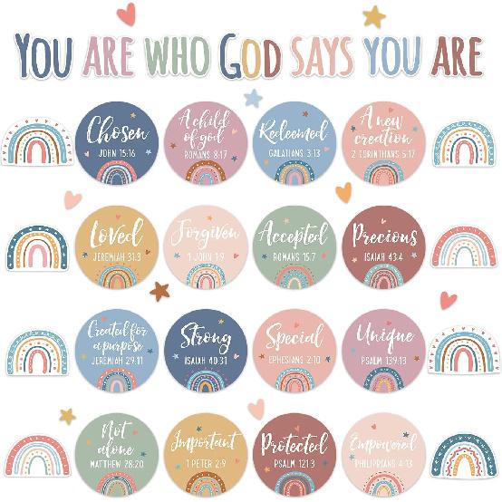 Christian Bulletin Board Decorations pirational Bulletin Board Sets Motivational Cutouts Boho Rainbow God Says You are Religious Classroom Wall Decor