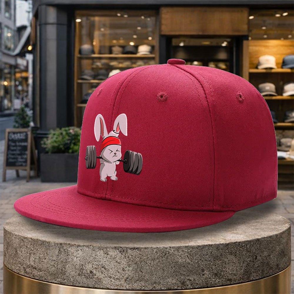 pc Adjustable Duckbill Baseball Cap with Weightlifting Rabbit Print Lightweight Flat Brim Hat Suitable for Golf Travel Hip
