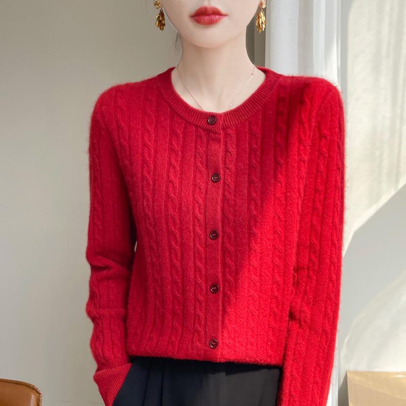 White Cable Knit Cardigan Coat - Women's Korean Slim Fit, Autumn Long Sleeve Sweater