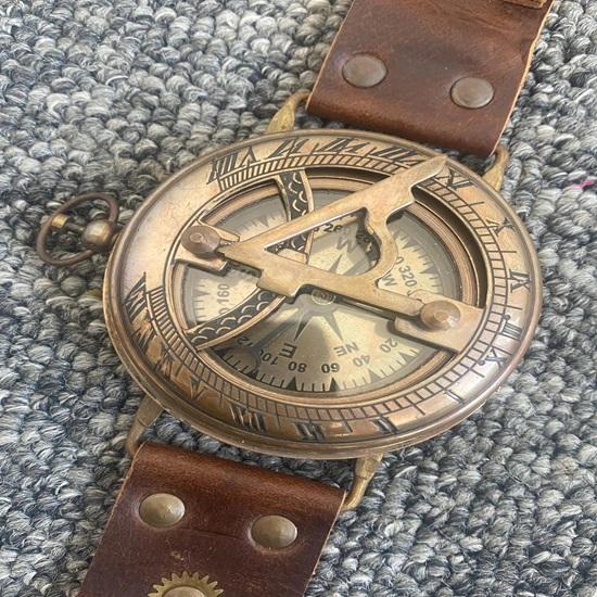 Maritime Brass Sundial Compass Leather Wrist Watch Nautical Collectible Gift Birthday Gift