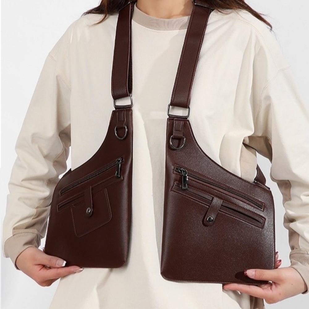 PU Leather Vest Bag Adjustable Shoulder Straps Underarm Strap Wallet Pocket Travel Leisure