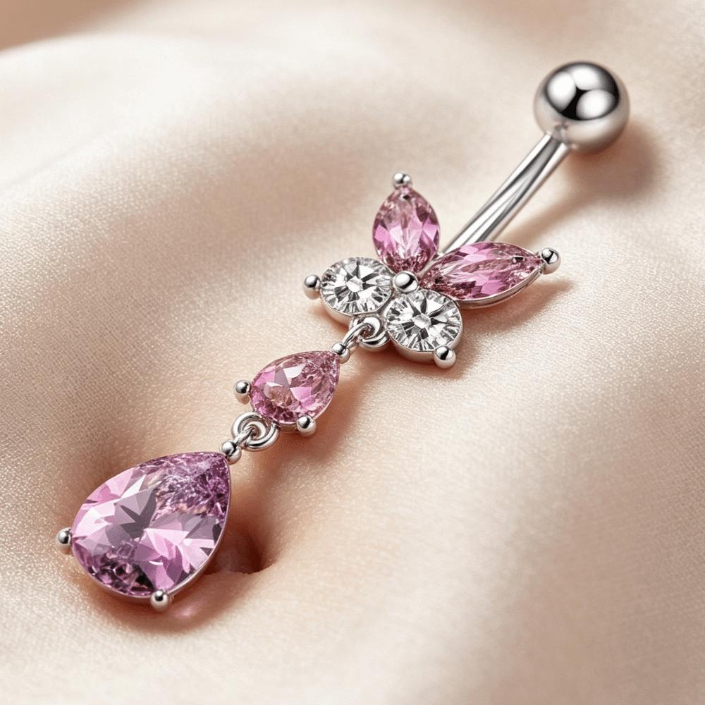 Stainless Steel Drop Navel Piercing Ring Zinc Zinc Alloy Dangled Navel Ring Butterfly Belly Button Ring  Club