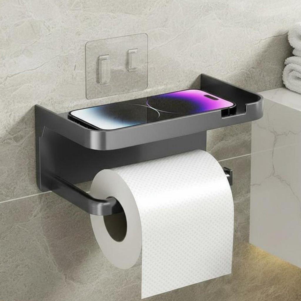 Toilet Roll Holder with Shelf Screwless Mounting Installation Tissue Dispenser Moistureresistant