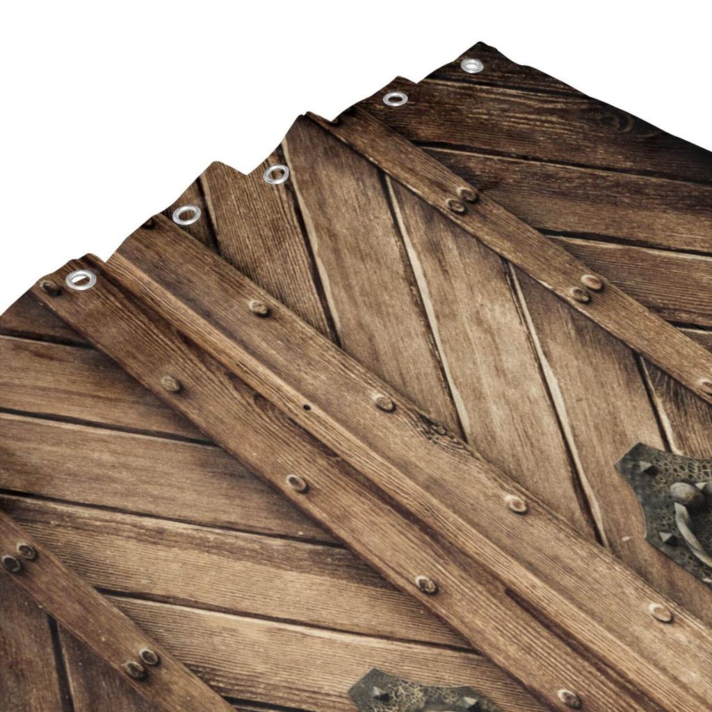 4 Stück alte hölzerne Garage Duschvorhang-Sets für Badezimmer rutschfeste Badezimmerteppiche Deckel Toilettendeckel Badematte Badezimmer-Set