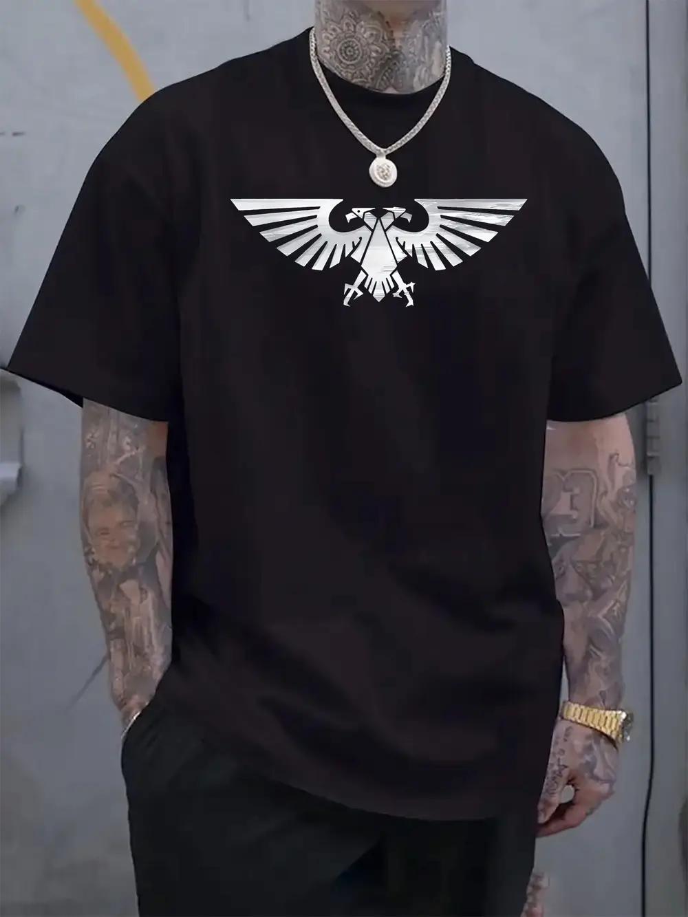 

Eagle Emblem Graphic T-shirt - Casual Crew Neck Short Sleeve Tee with Applique Detail XL