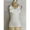 Damen Europäischer Stil 3D Blumen Dekoration Einfarbig Ärmellos Crop Tanktop