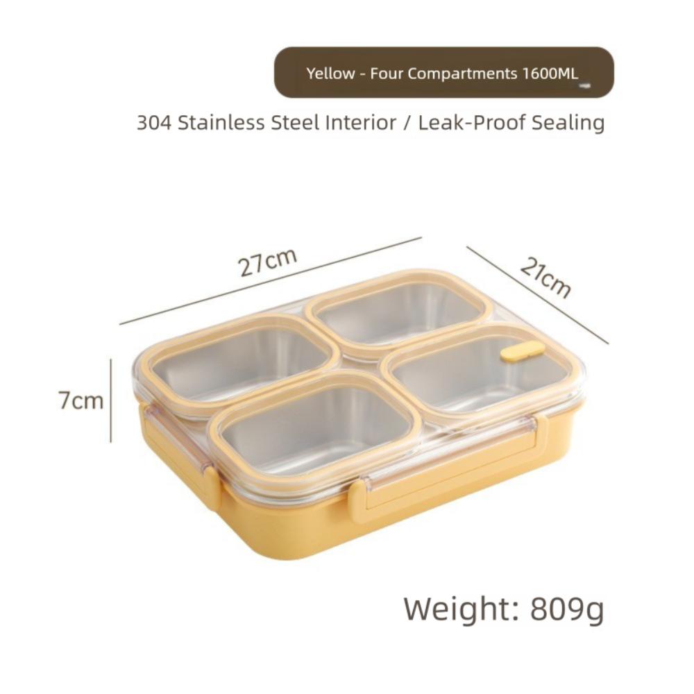 Rectangle Stainless Steel Bento Box 2/3/4 Gird Divided Lunch Box Leakproof Sealed Food Container Adult