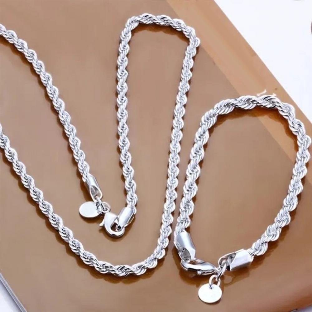 Women Alloy Bracelet Elegant Twisted Silver Jewelry Set for Women Men Unisex Necklace Bracelet with Polished Alloy Lobster Clip