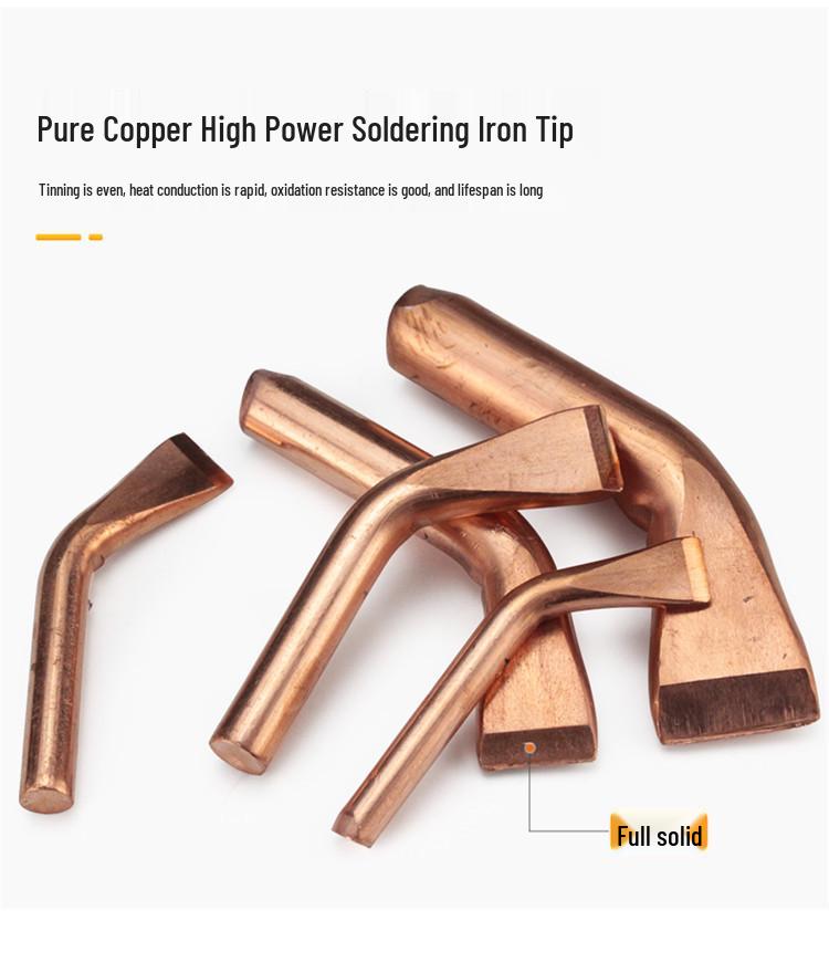 High-Power Wood Handle Soldering Iron with Bent Flat Copper Tip - 100W to 300W