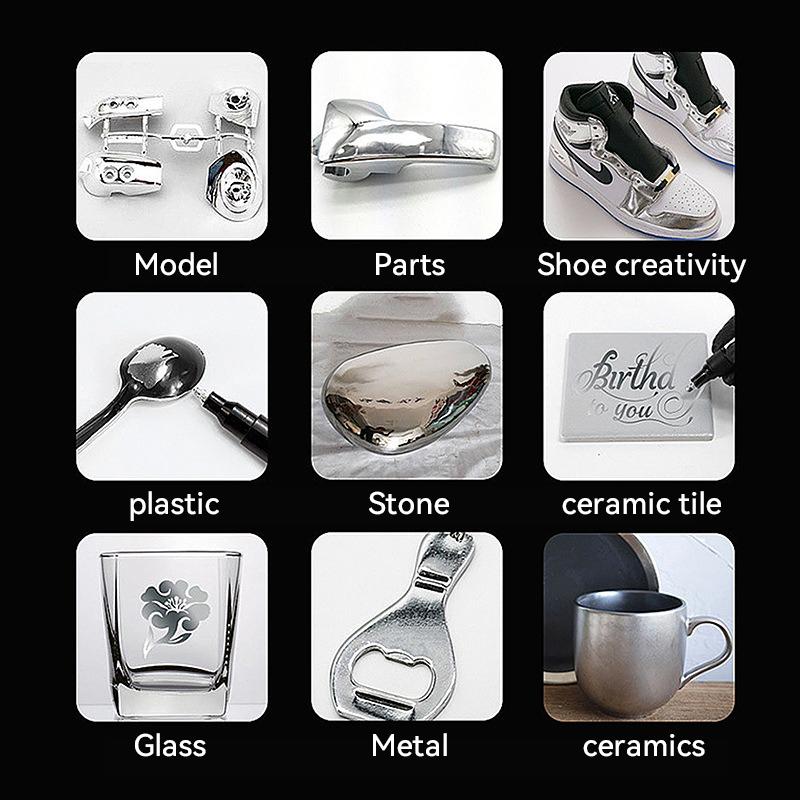 6/1pcs Chrome Pen Marker Reflective Mirror Electroplating Paint Repair Marker For Rock Ceramic Glass 0.8/1/2mm Nib Art Craftwork