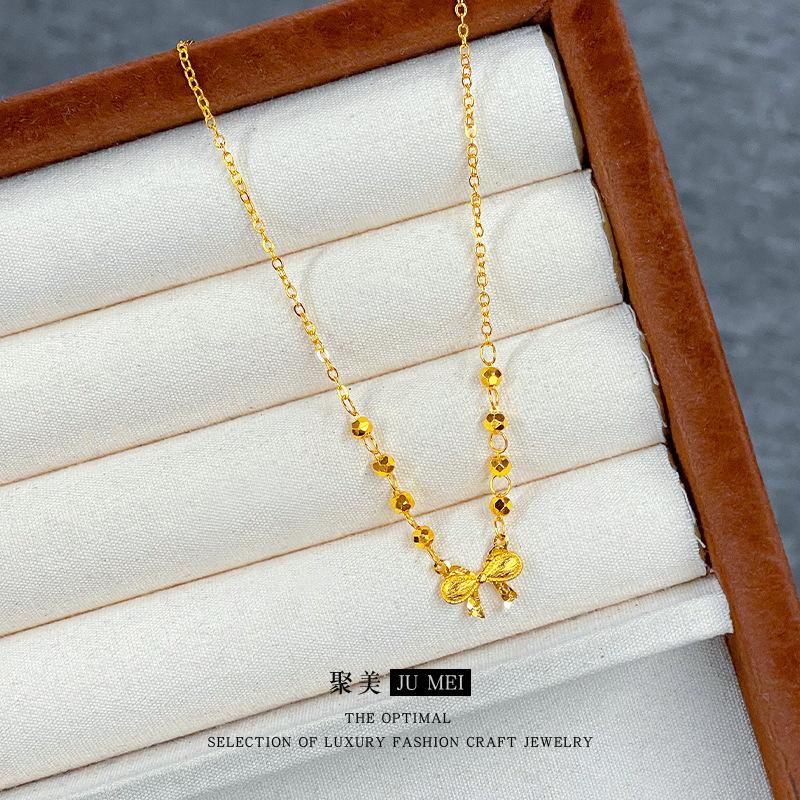 9999 24K real gold store same style women's gold necklace sweet bow collarbone chain sexy beautiful jewelry