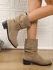 Buty z polaru damskie plisowane buty rycerskie popularne nowe wiosenno-jesienne zimowe pluszowe na grubym obcasie modne buty okrągłe skarpetkowe buty