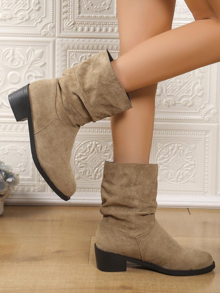 Buty z polaru damskie plisowane buty rycerskie popularne nowe wiosenno-jesienne zimowe pluszowe na grubym obcasie modne buty okrągłe skarpetkowe buty