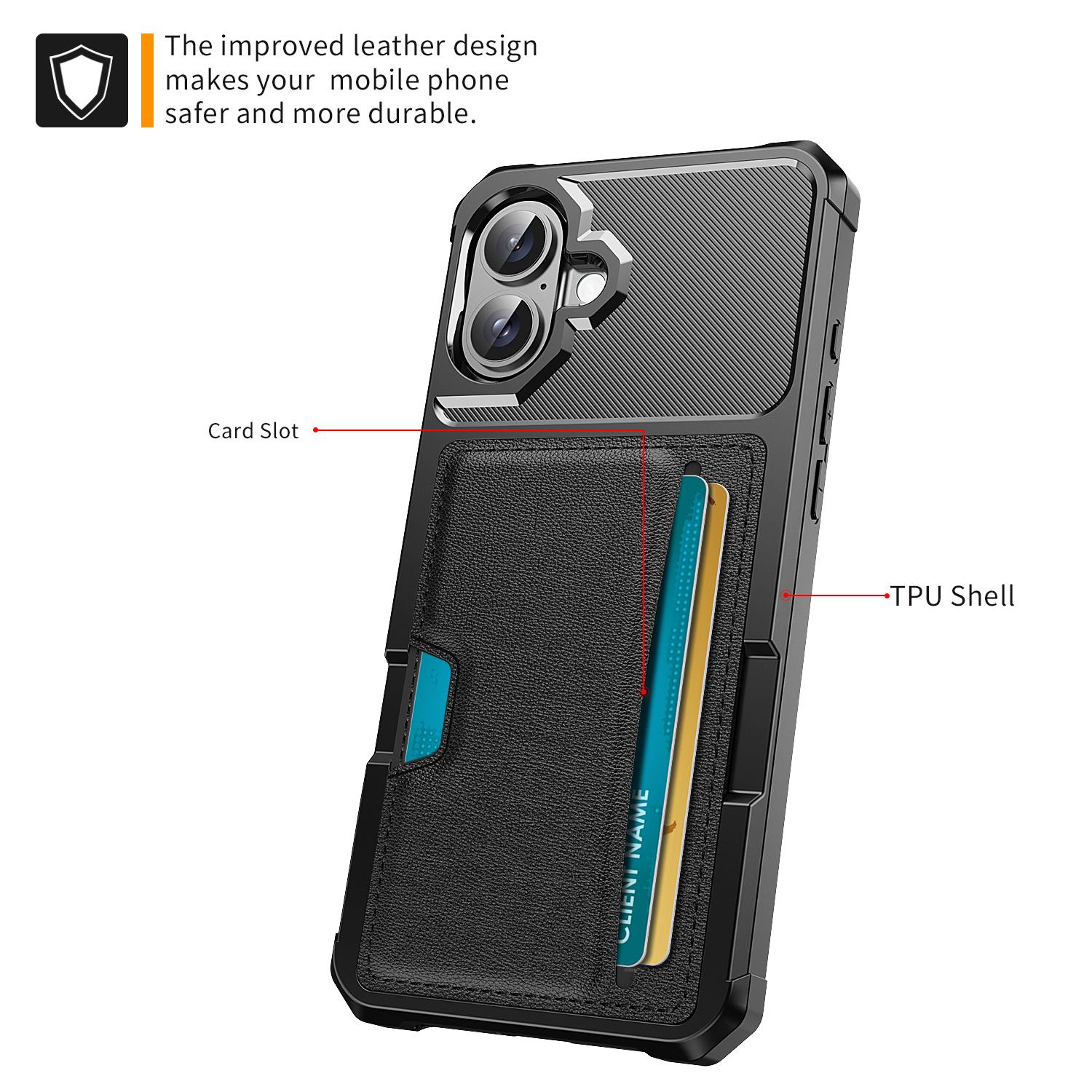 

For iPhone 16 Case Card Slot Leather+TPU Defender Phone Cover A
