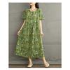 Summer Retro Cotton and Linen Round Neck Short Sleeved Dress, Women's Loose Skirt