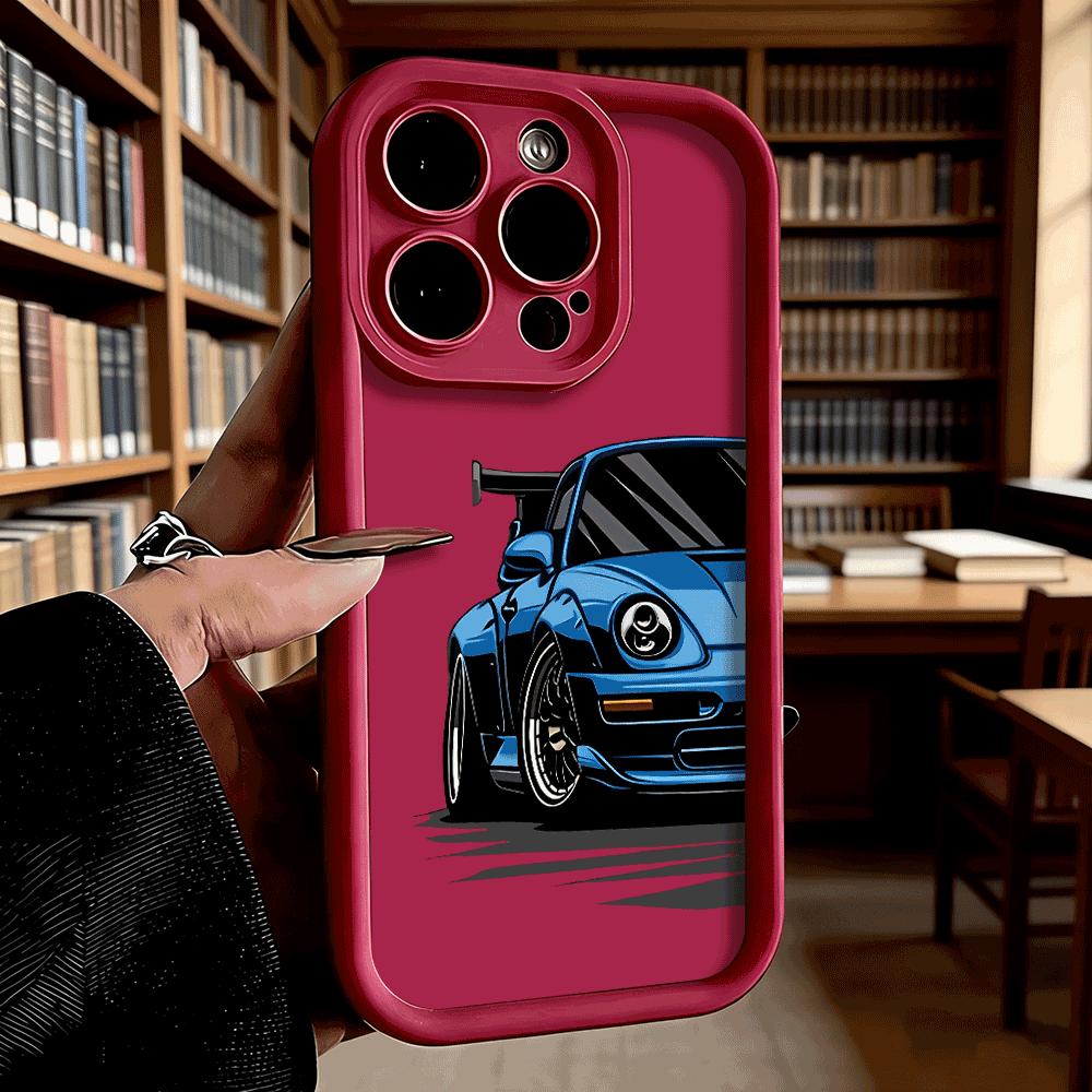 Синий спортивный автомобиль Передний чехол для телефона для iPhone 17 16 15 14 13 12 11 Pro Max Plus Защита от царапин, Гибкий гелевый защитный iPhone XS Max