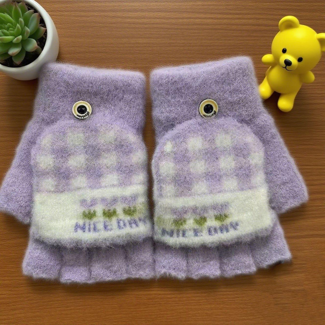 

Customized new autumn girl ins velvet cute student Korean version flip cover writing knitted half-finger gloves one size fits all