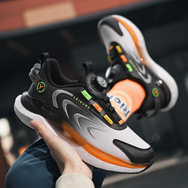 

Marathon men s shoes summer tide brand rotating button sports teen students popcorn ultra-light shock-absorbing running shoes 45