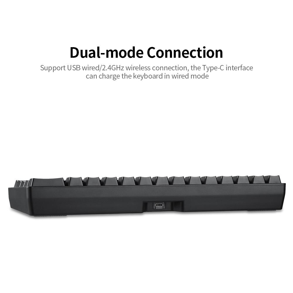 

Механическая клавиатура с 61 клавишей, проводная USB, 2,4G, беспроводная двухрежимная механическая клавиатура с эффектом RGB, мультимедийные клавиши, красные переключатели