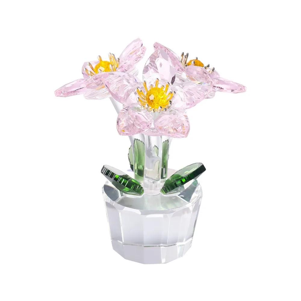Handcraft Crystal Flower Statue Ornament Clear Base Artificial Flower Figurine Rose Tulip High Transparence