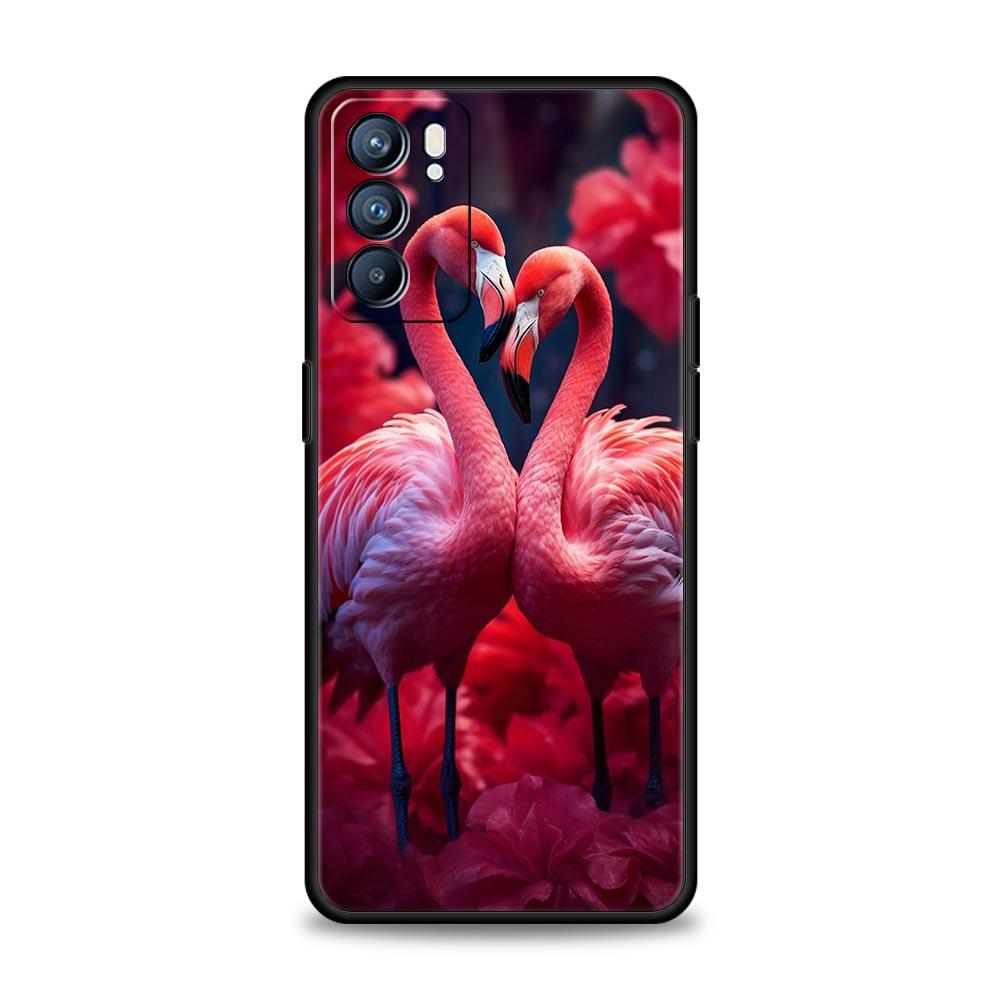 Lovely Pink Flamingos Leaf Phone Case For Oppo Reno8 Reno7 Reno6 Pro A54 5G Find X6 X5 A53 A52 A9 A15 A95 A17 A16 A57 A31 Cover