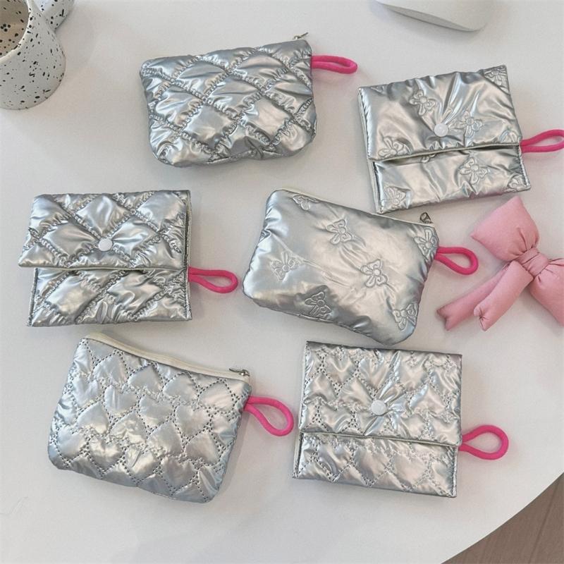 Quilted Silver Storage Pouches Fashionable and Practical PU Materials Bags for Everyday Use Portable Designs for Women Dropship