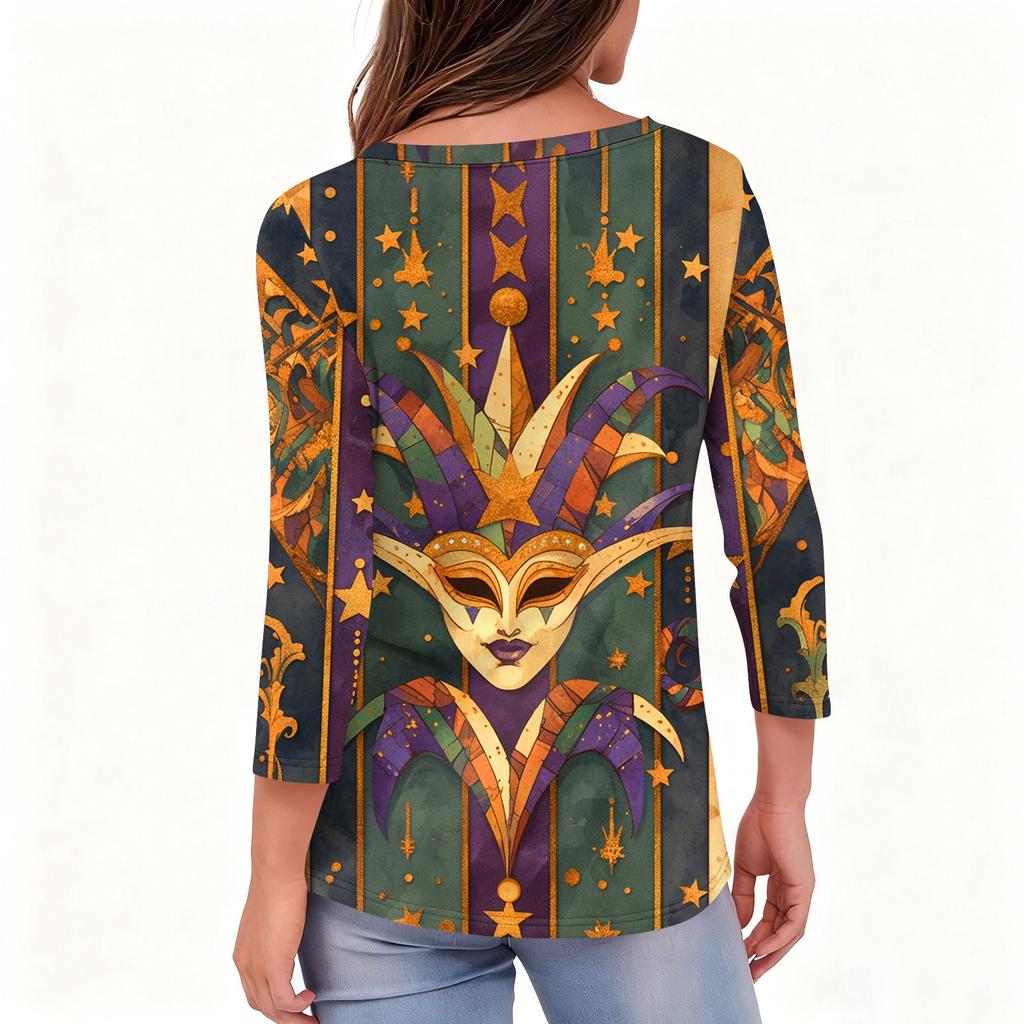 Dámské tričko s potiskem 3/4 rukáv denní víkendová móda základní véčkový výstřih běžný top