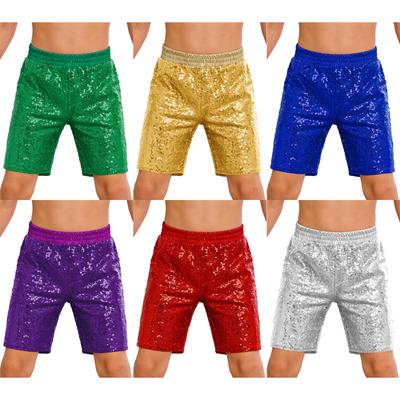Boys Jazz Dance Stage Performance Costume Shiny Sequins Shorts Elastic Waistband Soft Lining Pockets Comfort Fit