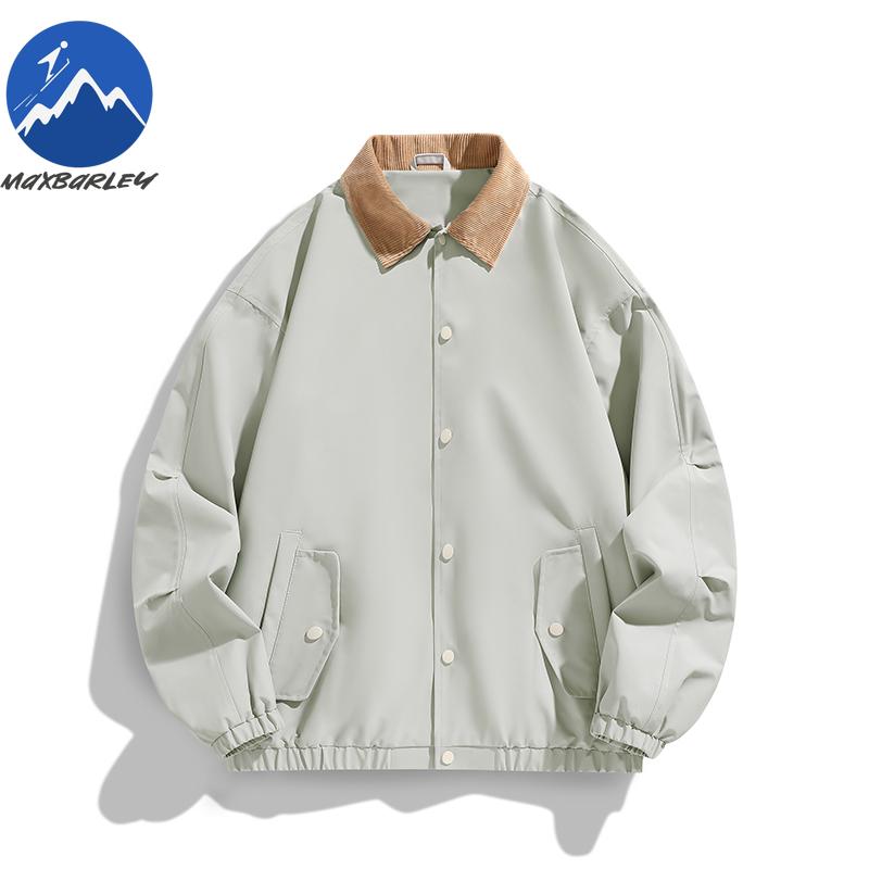 

2025 Autumn New Jacket Mens American Retro Windbreaker Corduroy Lapel Baseball Suit Coat Youth Harajuku Windproof Boxing Jacket AS(3XL)-(EU)XL серый