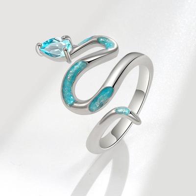 Exquisite Drip Glue Cyan Snake Rings For Women Girls Wedding Stackable Ring Luxury Jewelry Gift