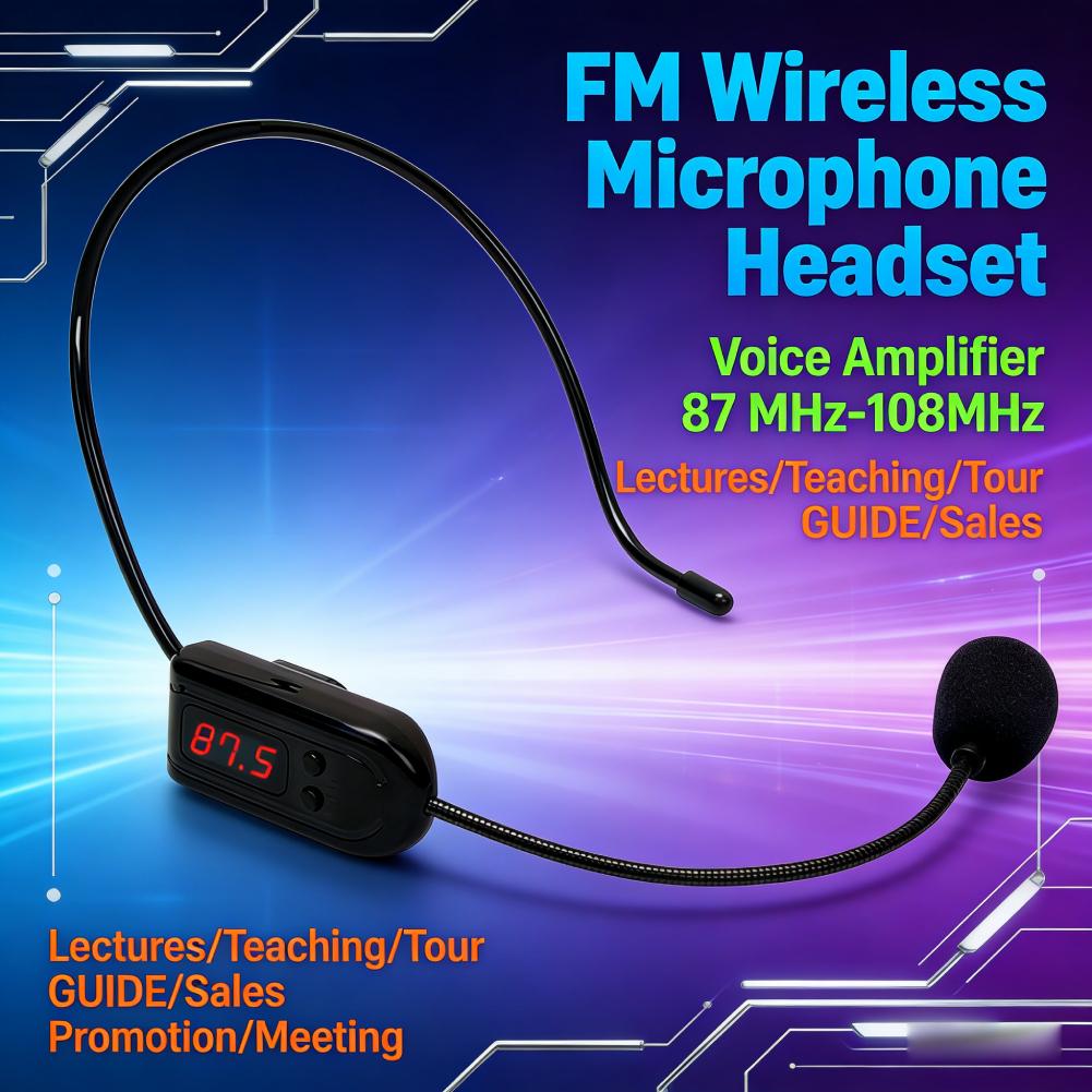 FM Wireless Microphone Headset Megaphone 87 MHz-108MHz Headset Mic Multi-channel for Teaching/Tour Guide/Sales Promotion/Meeting