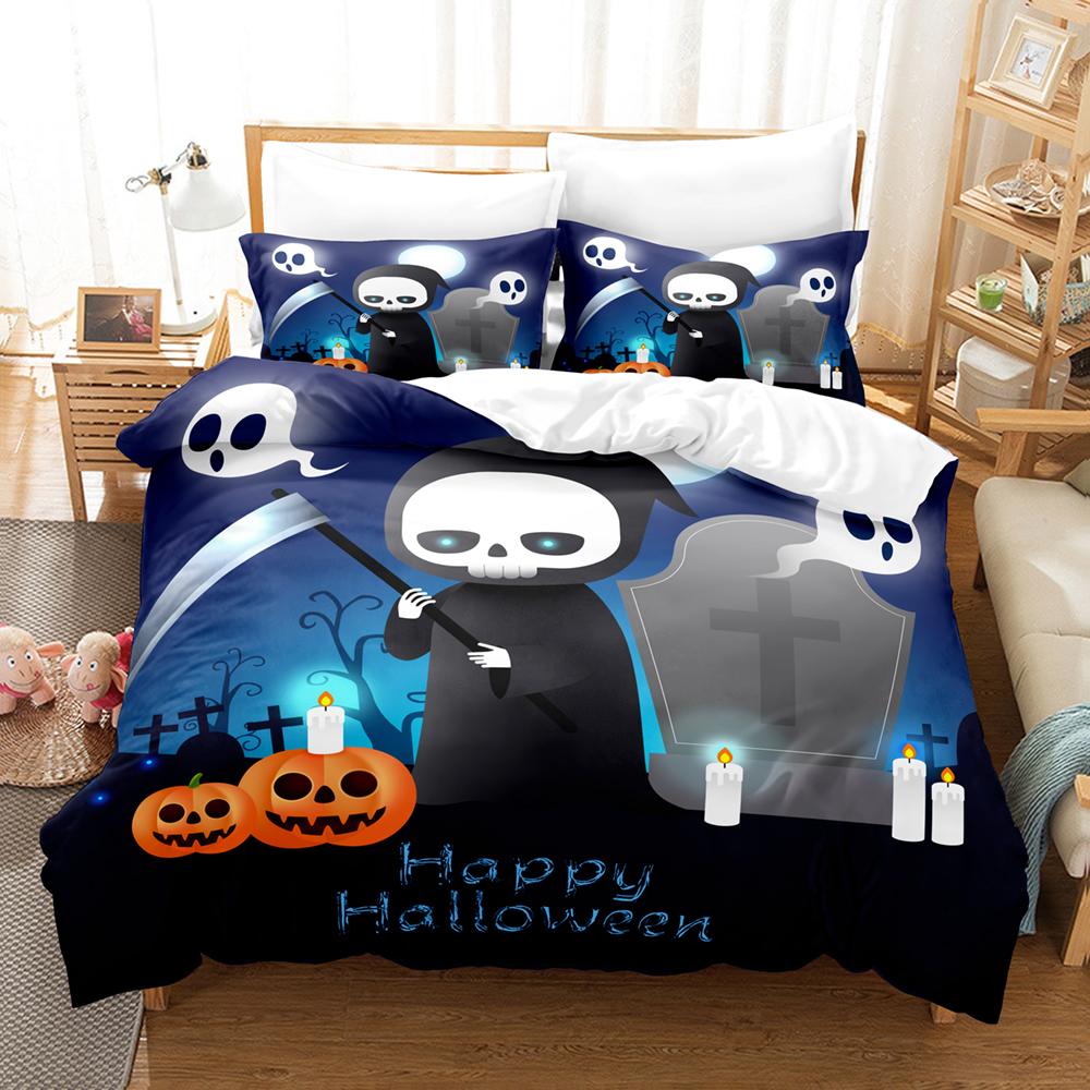 Comforter 3/4Pcs Halloween Bedding Set Featuring Jackolanterns Ghosts Wizard Hats Skulls Ignite The Spirit Of The Season